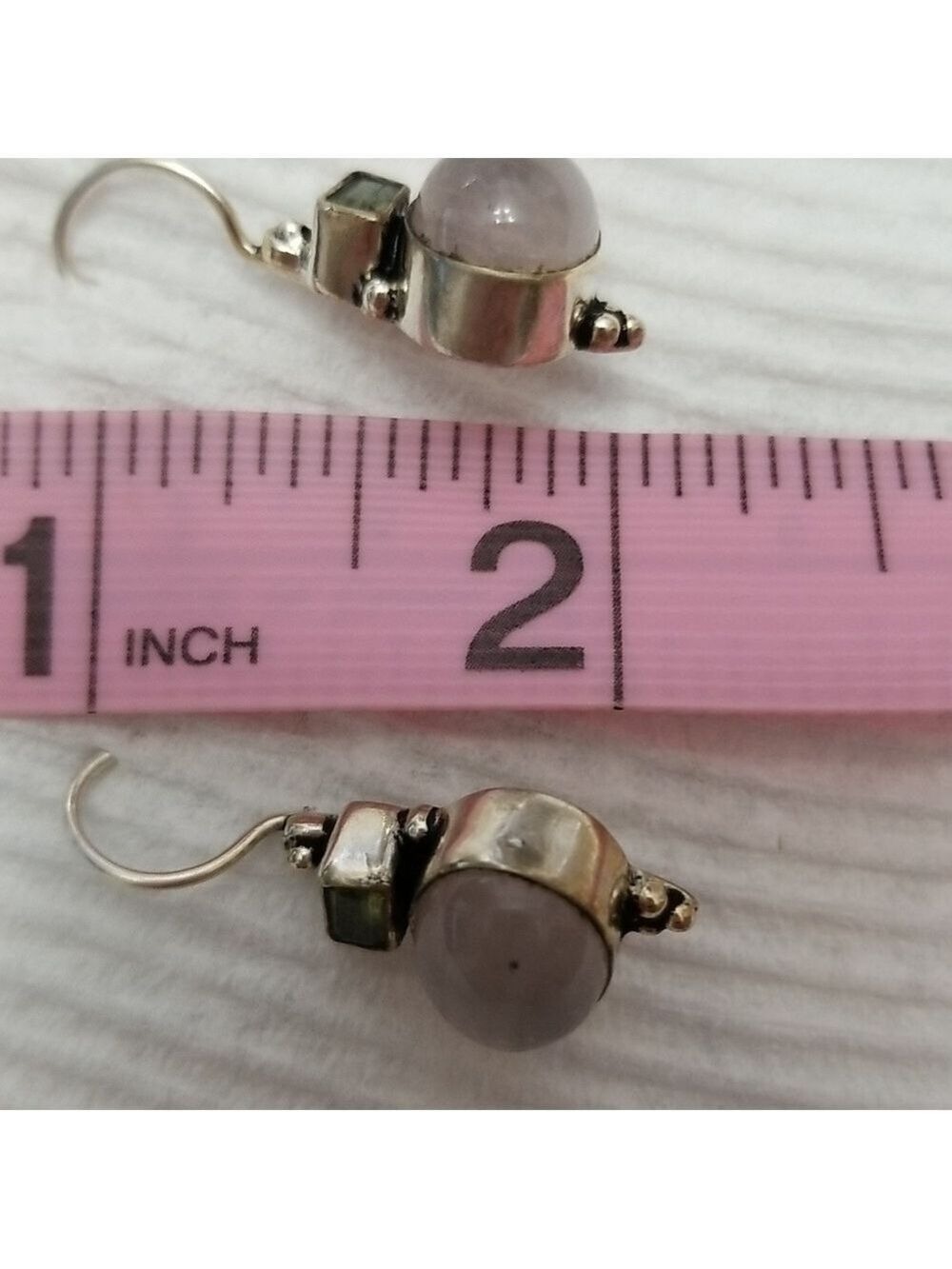 Silver hand made earrings about an inch .Not marked. - Picture 4 of 4